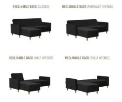 CosmoLiving Liberty Black Velvet Sectional Storage Futon -Home Furniture Store 810541040 6