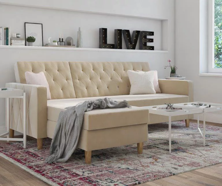 CosmoLiving Liberty Ivory Velvet Sectional Storage Futon CosmoLiving Liberty Ivory Velvet Sectional Storage Futon -Home Furniture Store 810541041 1