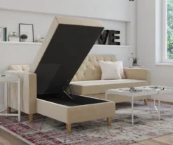 CosmoLiving Liberty Ivory Velvet Sectional Storage Futon 4 CosmoLiving Liberty Ivory Velvet Sectional Storage Futon -Home Furniture Store 810541041 2