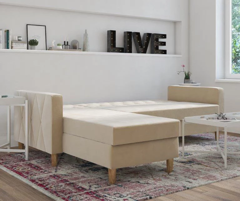 CosmoLiving Liberty Ivory Velvet Sectional Storage Futon CosmoLiving Liberty Ivory Velvet Sectional Storage Futon -Home Furniture Store 810541041 3