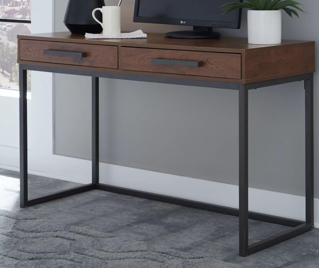 Horatio Brown & Gunmetal Wood Desk Horatio Brown & Gunmetal Wood Desk -Home Furniture Store 810542288 1