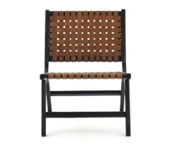 Fayme Camel Armless Leather Woven-Back Lounge Chair -Home Furniture Store 810542301 2