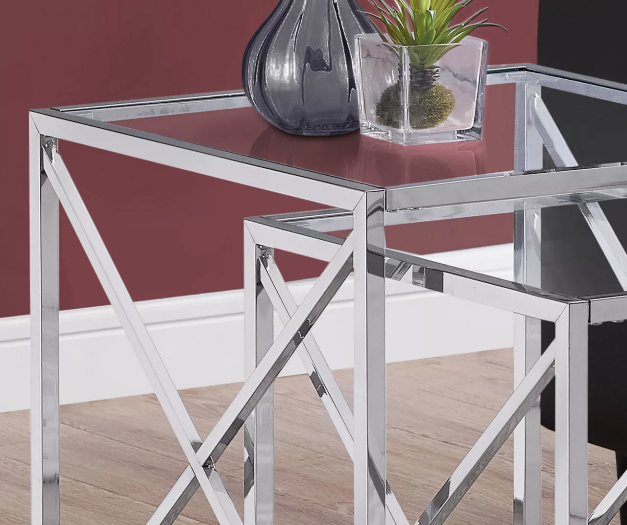 Monarch Glass & Metal 2-Piece Nesting Table Set Monarch Glass & Metal 2-Piece Nesting Table Set -Home Furniture Store 810542387 3