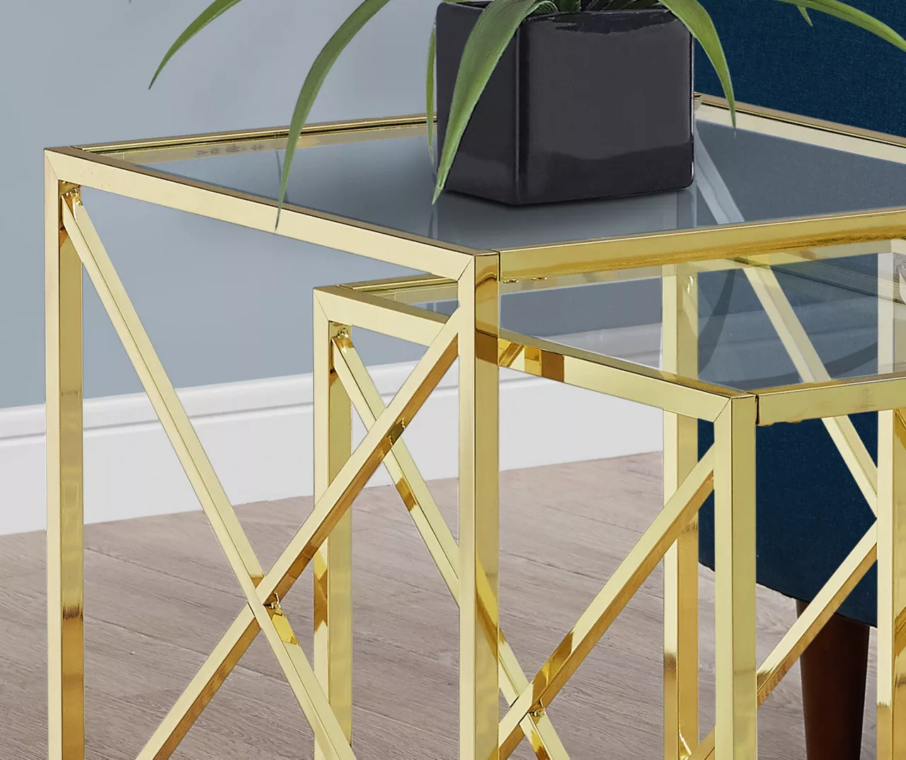 Monarch Glass & Metal 2-Piece Nesting Table Set Monarch Glass & Metal 2-Piece Nesting Table Set -Home Furniture Store 810542390 3