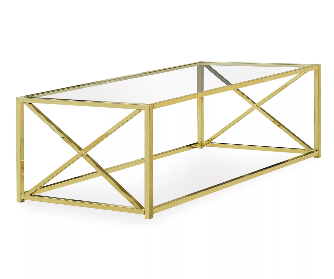 Tempered Glass & Gold Metal X Coffee Table Tempered Glass & Gold Metal X Coffee Table -Home Furniture Store 810542401 2 1