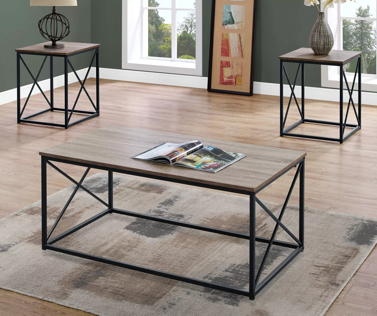 Monarch X Frame 3-Piece Occasional Table Set Monarch X Frame 3-Piece Occasional Table Set -Home Furniture Store 810542421 1