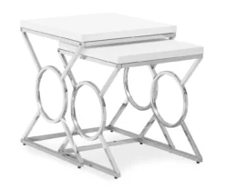Glossy White Chrome Metal 2-Piece Nesting Table Set