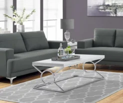 Glossy White & Chrome Metal Coffee Table -Home Furniture Store 810542469 1