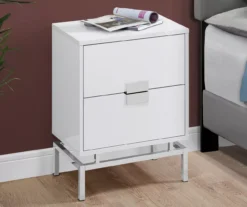 Glossy White & Chrome Metal Retro Accent Table -Home Furniture Store 810542472 2