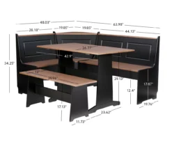 Atrium Black & Pecan 3-Piece Wooden Breakfast Nook Set -Home Furniture Store 810543121 A7