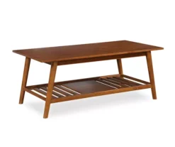 Presley Brown 2-Tier Slatted Wood Coffee Table -Home Furniture Store 810543148 4