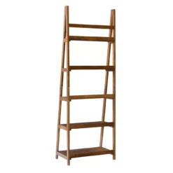Presley Walnut 5-Shelf Ladder Bookcase -Home Furniture Store 810543154 4