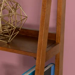 Presley Walnut 5-Shelf Ladder Bookcase -Home Furniture Store 810543154 5