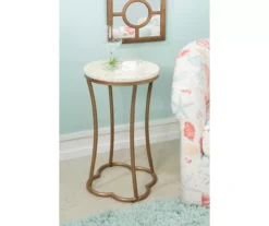 Globa Designs White & Gold Capiz Mosaic Beehive Accent Table