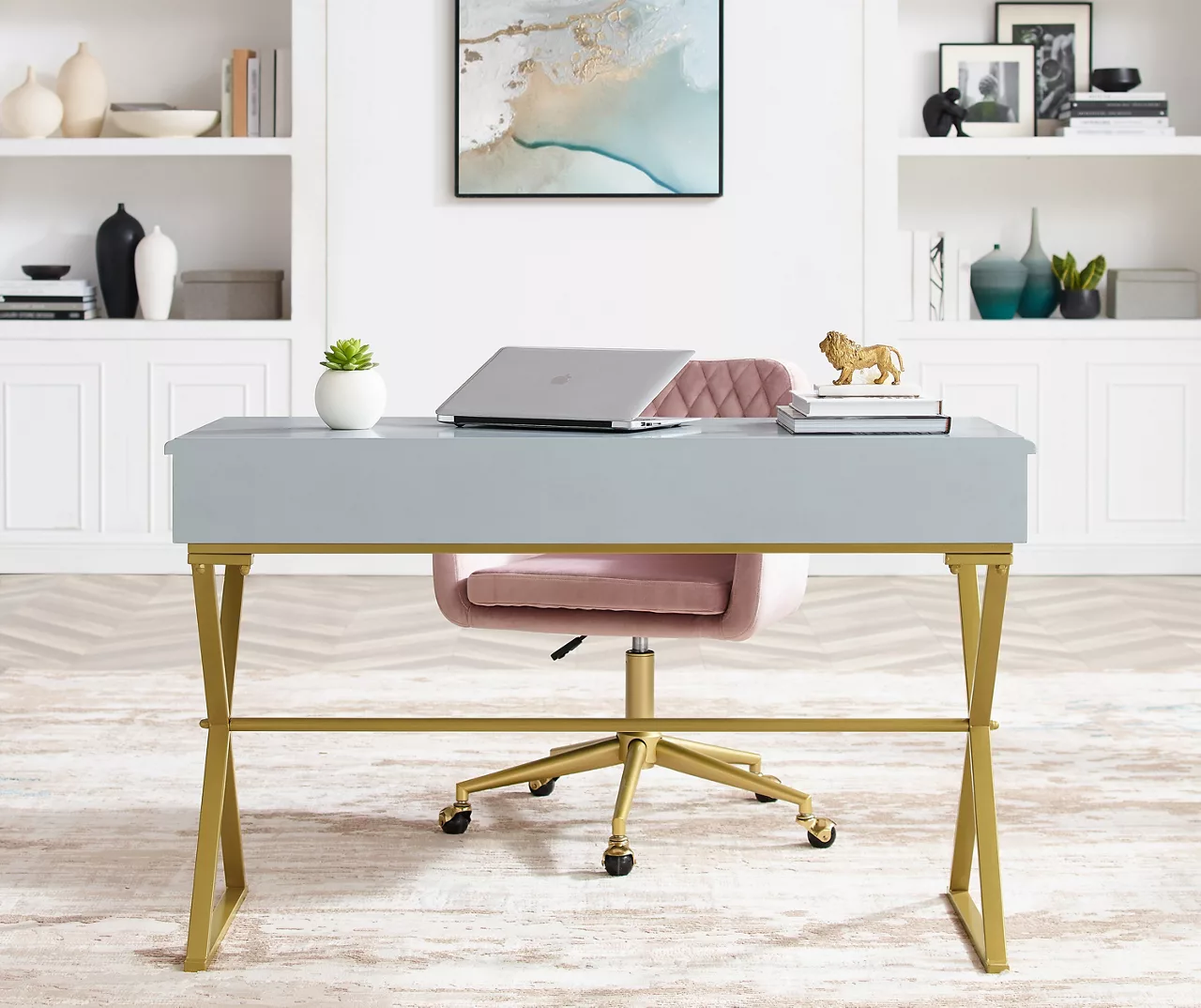 Glam Gray & Gold 2-Drawer Campaign Desk Glam Gray & Gold 2-Drawer Campaign Desk -Home Furniture Store 810543219 A0 10
