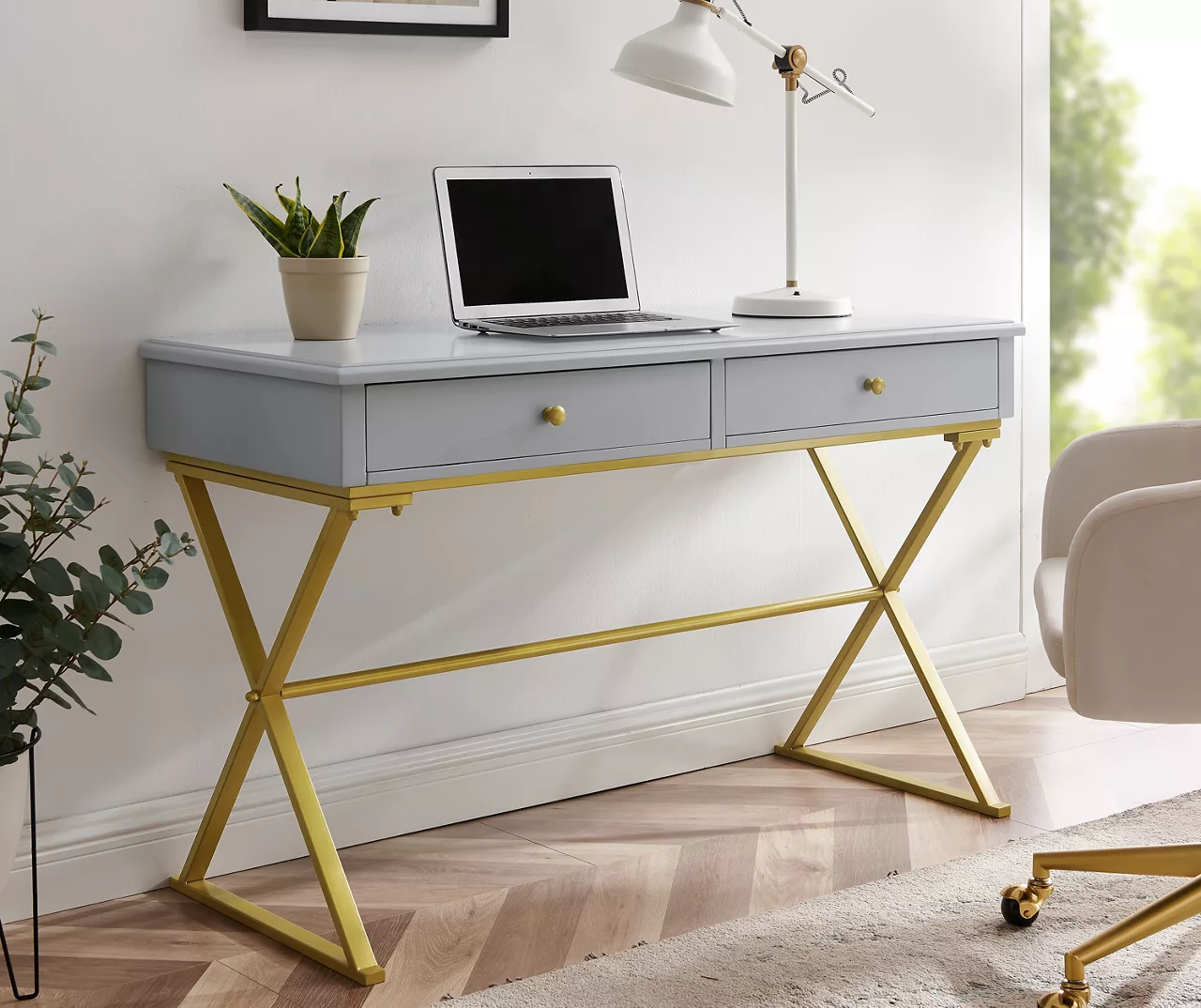 Glam Gray & Gold 2-Drawer Campaign Desk Glam Gray & Gold 2-Drawer Campaign Desk -Home Furniture Store 810543219 A0 8