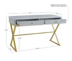 Glam Gray & Gold 2-Drawer Campaign Desk 12 Glam Gray & Gold 2-Drawer Campaign Desk -Home Furniture Store 810543219 D8 11