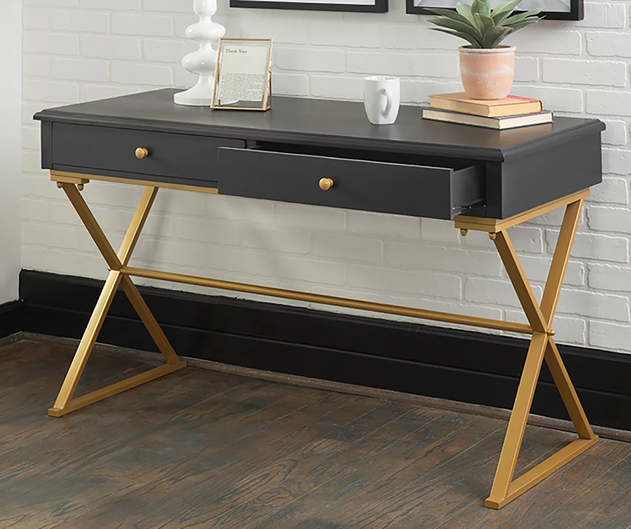 Glam Black & Gold 2-Drawer Campaign Desk Glam Black & Gold 2-Drawer Campaign Desk -Home Furniture Store 810543220 2