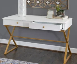 Glam White & Gold 2-Drawer Campaign Desk -Home Furniture Store 810543228 A0 10