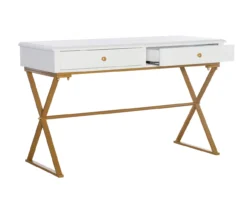 Glam White & Gold 2-Drawer Campaign Desk -Home Furniture Store 810543228 A0 6