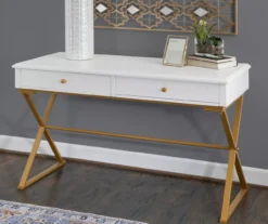 Glam White & Gold 2-Drawer Campaign Desk -Home Furniture Store 810543228 A0 8