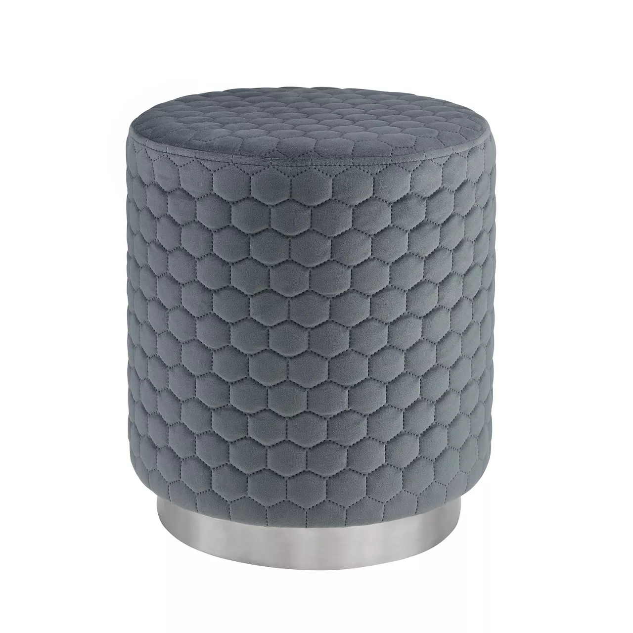 Royal Gray Quilted Ottoman With Silver Base Royal Gray Quilted Ottoman With Silver Base -Home Furniture Store 810543261 1