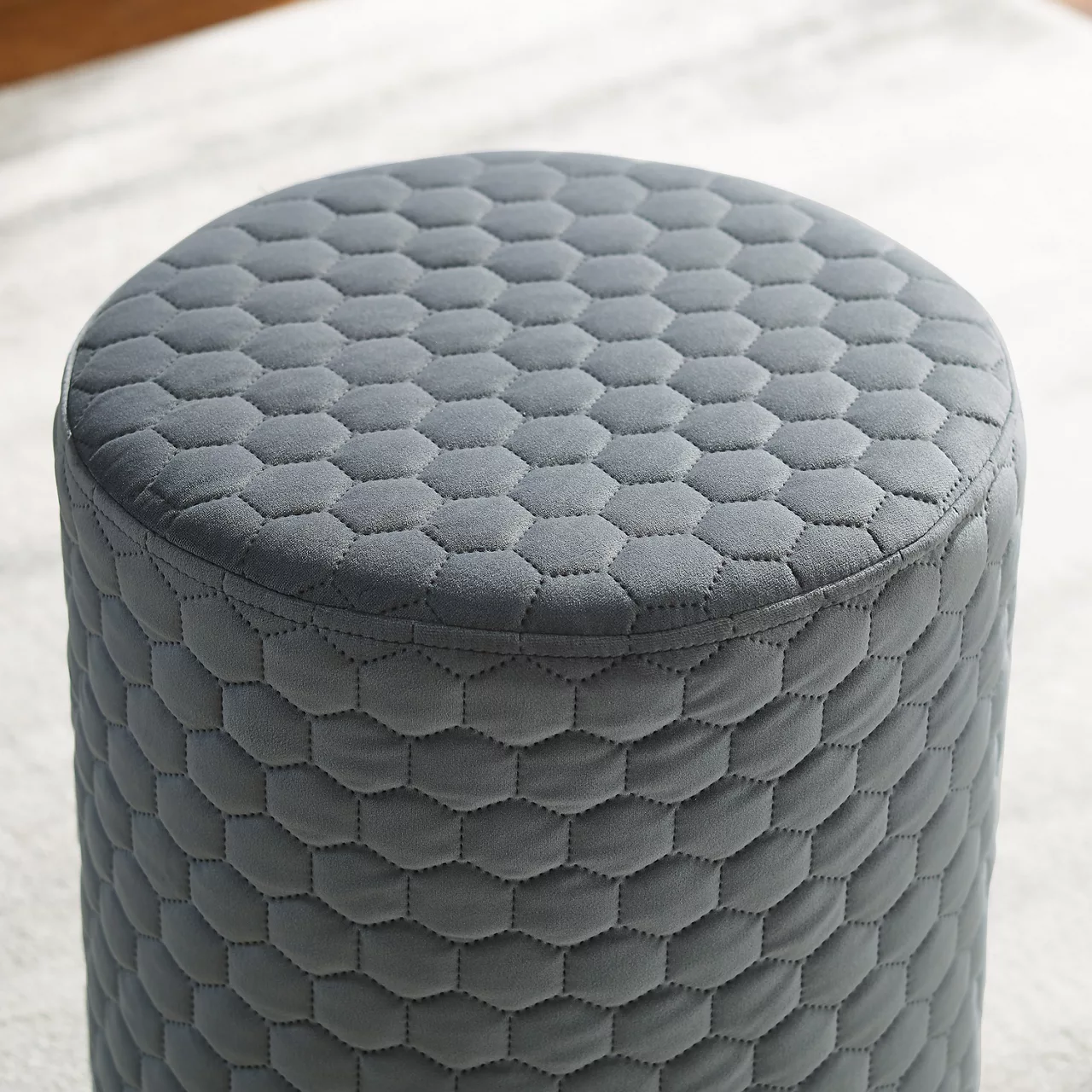 Royal Gray Quilted Ottoman With Silver Base Royal Gray Quilted Ottoman With Silver Base -Home Furniture Store 810543261 4