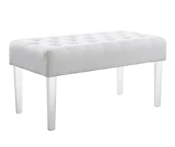 Marie Glitz White Tufted Linen Acrylic Leg Bench -Home Furniture Store 810543267 A0 1