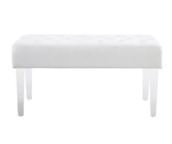 Marie Glitz White Tufted Linen Acrylic Leg Bench -Home Furniture Store 810543267 A0 2