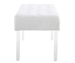 Marie Glitz White Tufted Linen Acrylic Leg Bench -Home Furniture Store 810543267 A1