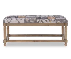 Gray Moroccan Tapestry Upholstered Rustic Driftwood Bench -Home Furniture Store 810543274 5