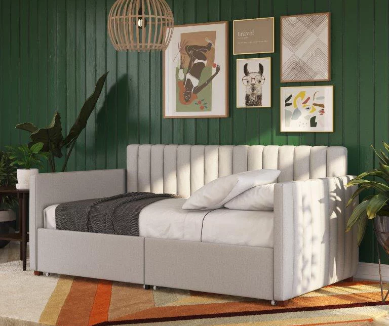 Brittany Gray Linen Upholstered Twin Storage Daybed Brittany Gray Linen Upholstered Twin Storage Daybed -Home Furniture Store 810548783 1