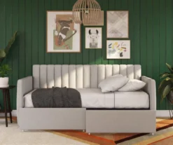 Brittany Gray Linen Upholstered Twin Storage Daybed 4 Brittany Gray Linen Upholstered Twin Storage Daybed -Home Furniture Store 810548783 3