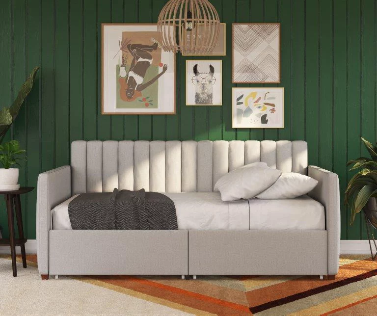Brittany Gray Linen Upholstered Twin Storage Daybed Brittany Gray Linen Upholstered Twin Storage Daybed -Home Furniture Store 810548783 4