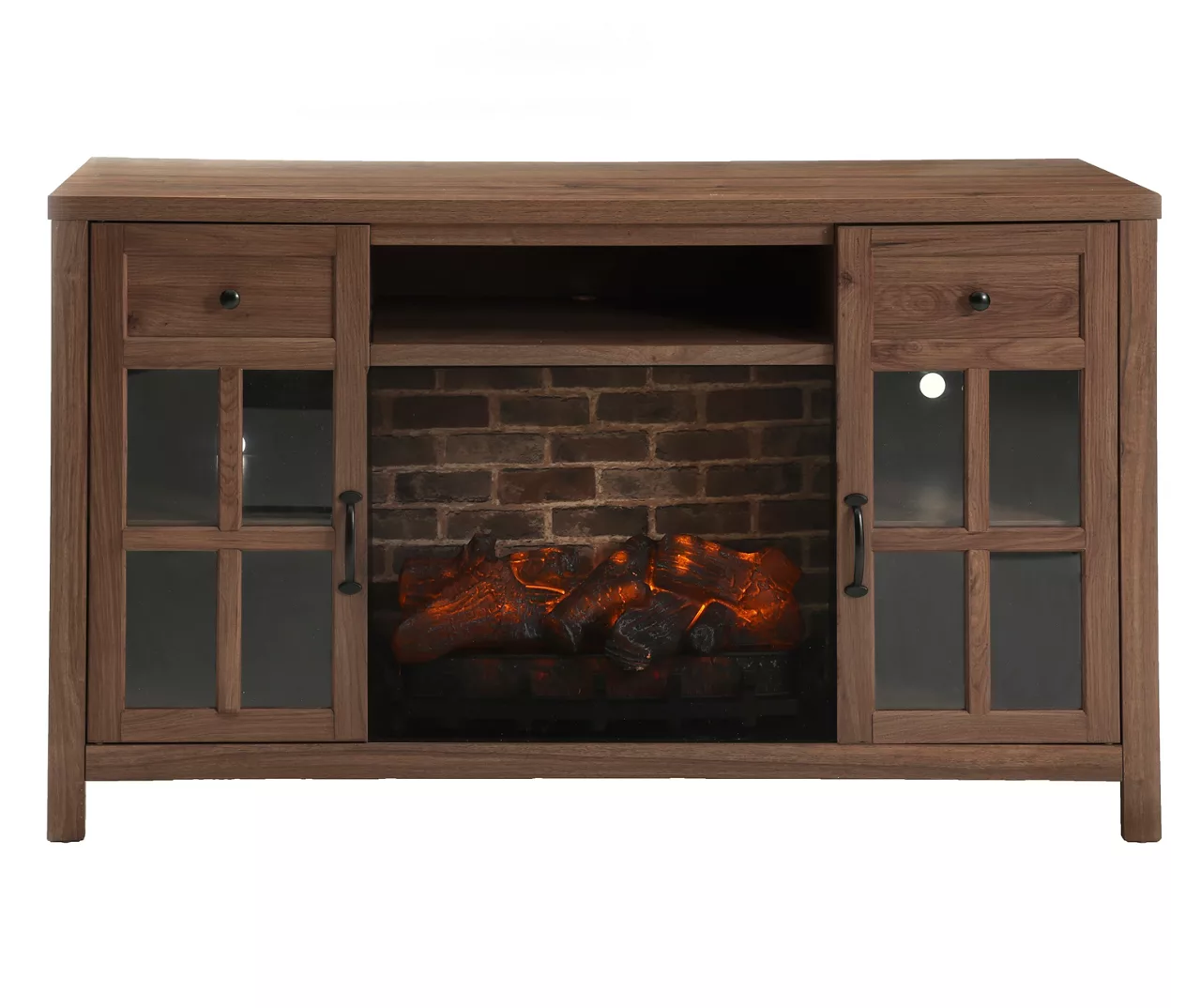 54" Walnut Glass Door Electric Fireplace Console 54" Walnut Glass Door Electric Fireplace Console -Home Furniture Store 810571210