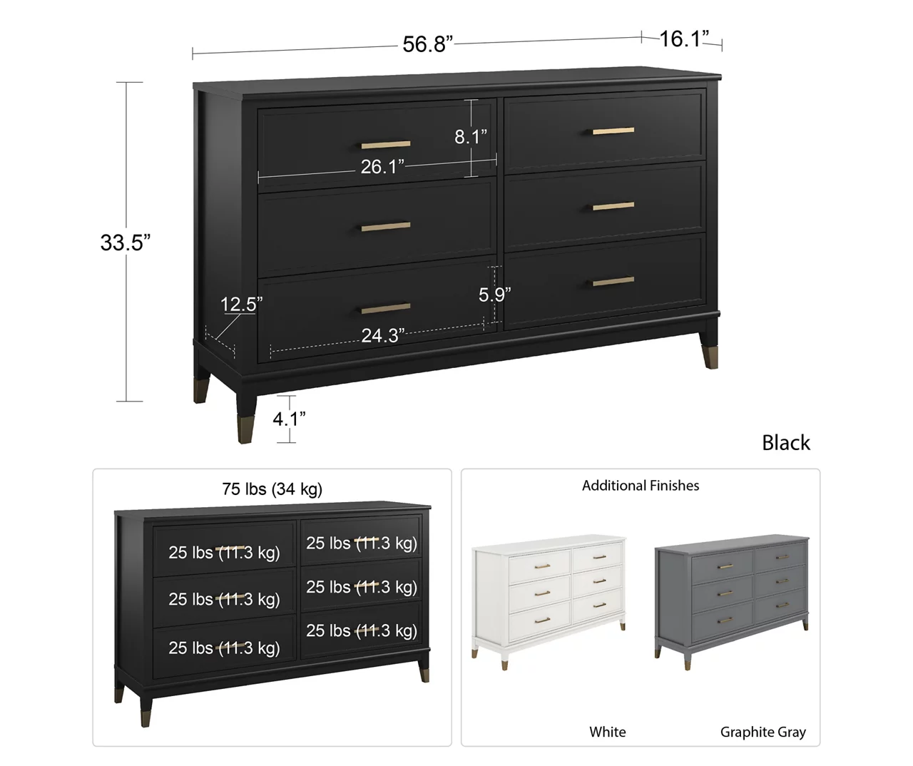 CosmoLiving Westerleigh 6-Drawer Dresser CosmoLiving Westerleigh 6-Drawer Dresser -Home Furniture Store 810589234 2