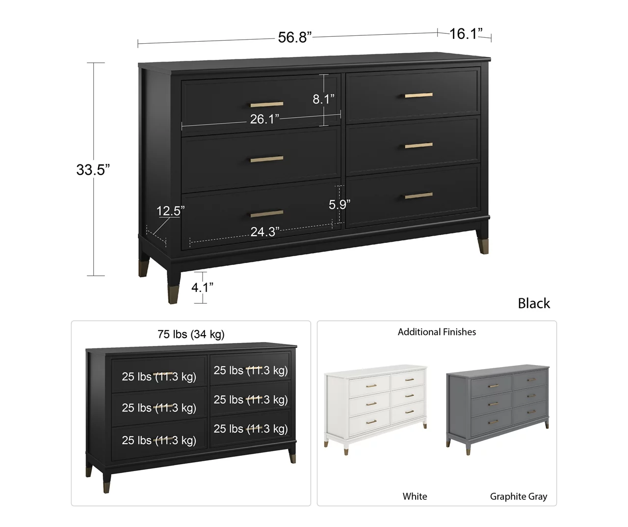 CosmoLiving Westerleigh 6-Drawer Dresser CosmoLiving Westerleigh 6-Drawer Dresser -Home Furniture Store 810589236 3