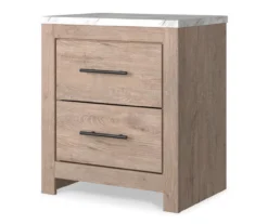 Senniberg Oak & Faux Calcutta 2-Drawer Nightstand -Home Furniture Store 810589298 2