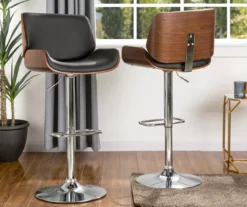 Glitzhome Mid-Century Modern Faux Leather & Chrome Adjustable Bar Stools, 2-Pack -Home Furniture Store 810598742 A0 2