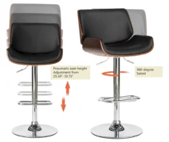 Glitzhome Mid-Century Modern Faux Leather & Chrome Adjustable Bar Stools, 2-Pack -Home Furniture Store 810598742 A0 7