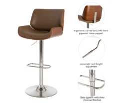 Glitzhome Mid-Century Modern Faux Leather & Chrome Adjustable Bar Stools, 2-Pack -Home Furniture Store 810598743 A0 6