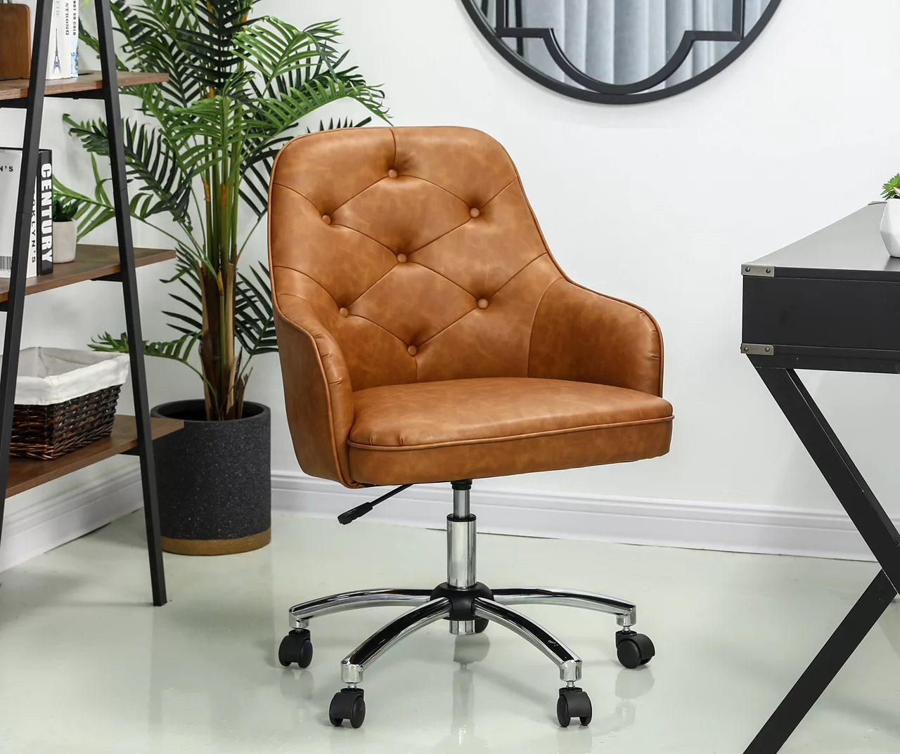 Caramel Brown Faux Leather Tufted Adjustable Office Chair Caramel Brown Faux Leather Tufted Adjustable Office Chair -Home Furniture Store 810598931 A0 2