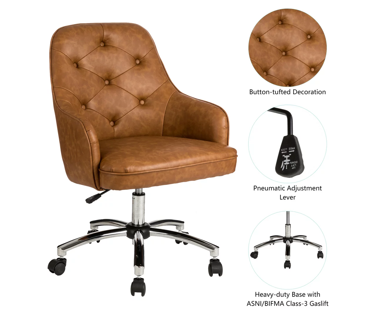 Caramel Brown Faux Leather Tufted Adjustable Office Chair Caramel Brown Faux Leather Tufted Adjustable Office Chair -Home Furniture Store 810598931 A0 6