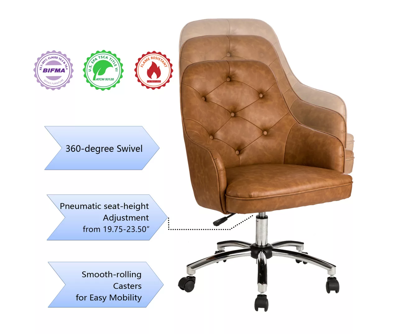 Caramel Brown Faux Leather Tufted Adjustable Office Chair Caramel Brown Faux Leather Tufted Adjustable Office Chair -Home Furniture Store 810598931 A0 7