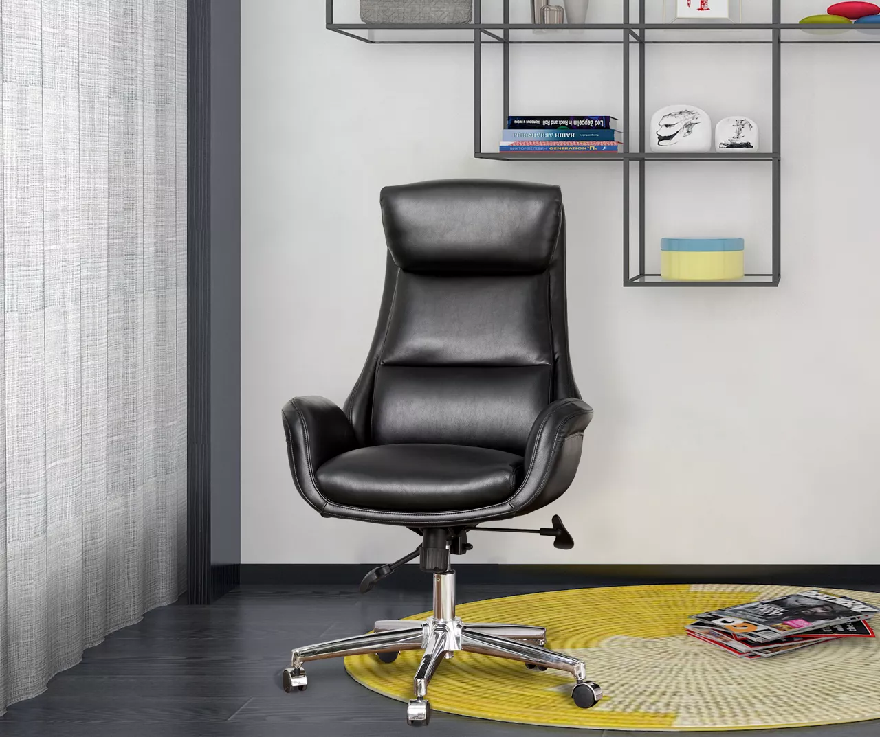 Black Mid-Century Modern Faux Leather Executive Office Chair Black Mid-Century Modern Faux Leather Executive Office Chair -Home Furniture Store 810598936 A0 3