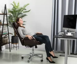 Dark Brown Mid-Century Modern Faux Leather Executive Office Chair -Home Furniture Store 810598937 A0 3