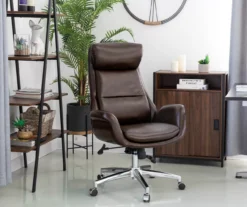 Dark Brown Mid-Century Modern Faux Leather Executive Office Chair -Home Furniture Store 810598937 A0 4