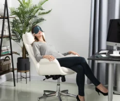 Cream Mid-Century Modern Faux Leather Executive Office Chair -Home Furniture Store 810598938 A0 3