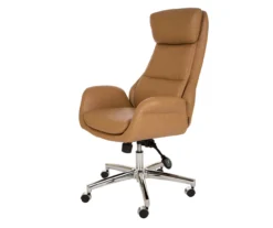 Light Brown Mid-Century Modern Faux Leather Executive Office Chair