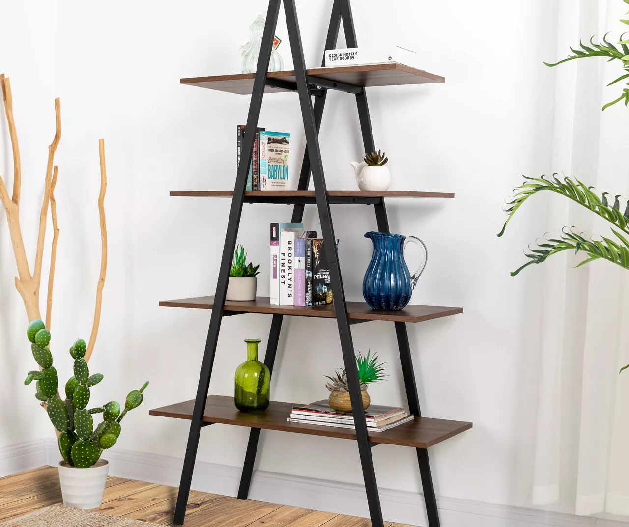 Walnut Modern A-Frame 4-Shelf Bookcase Walnut Modern A-Frame 4-Shelf Bookcase -Home Furniture Store 810598942 A0 2